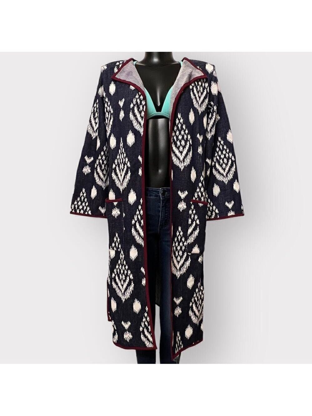 Antthony Original NWT Womens Open Front Jacquard Duster Cardigan sz S M NEW